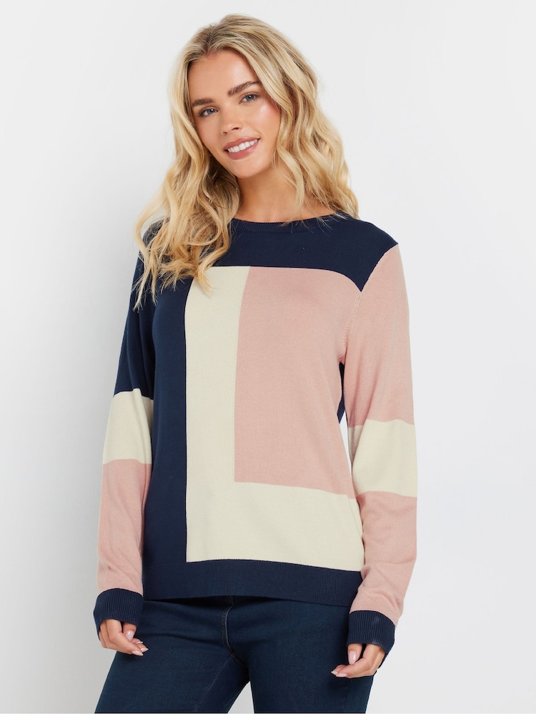 M&Co Blue Petite Coloublock Jumper - Image 1 of 5