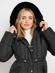 M&Co Black Quilted Faux Fur Hood Coat - Image 4 of 5