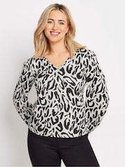 M&Co Cream Animal V-Neck Top - Image 1 of 5