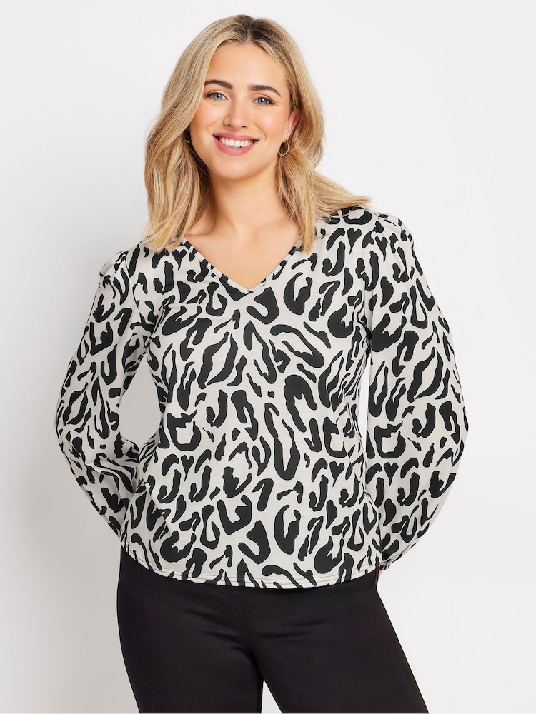 M&Co Cream Animal V-Neck Top - Image 1 of 5