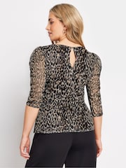 M&Co Animal Mesh Ruched Sleeve Top - Image 3 of 5