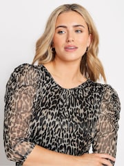 M&Co Animal Mesh Ruched Sleeve Top - Image 4 of 5