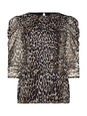 M&Co Animal Mesh Ruched Sleeve Top - Image 5 of 5