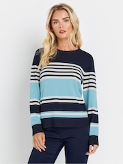 M&Co Blue Petite Multi Stripe Jumper - Image 1 of 5