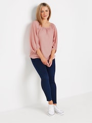 M&Co Pink Tree Bark Puff Sleeve Bardot Blouse - Image 2 of 4