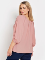 M&Co Pink Tree Bark Puff Sleeve Bardot Blouse - Image 3 of 4