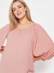 M&Co Pink Tree Bark Puff Sleeve Bardot Blouse - Image 4 of 4