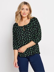 M&Co Black Leaf Floral Keyhole Front Top - Image 1 of 5