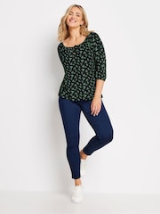 M&Co Black Leaf Floral Keyhole Front Top - Image 2 of 5