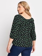 M&Co Black Leaf Floral Keyhole Front Top - Image 3 of 5