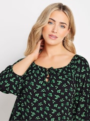 M&Co Black Leaf Floral Keyhole Front Top - Image 4 of 5