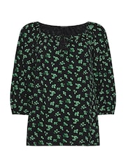 M&Co Black Leaf Floral Keyhole Front Top - Image 5 of 5