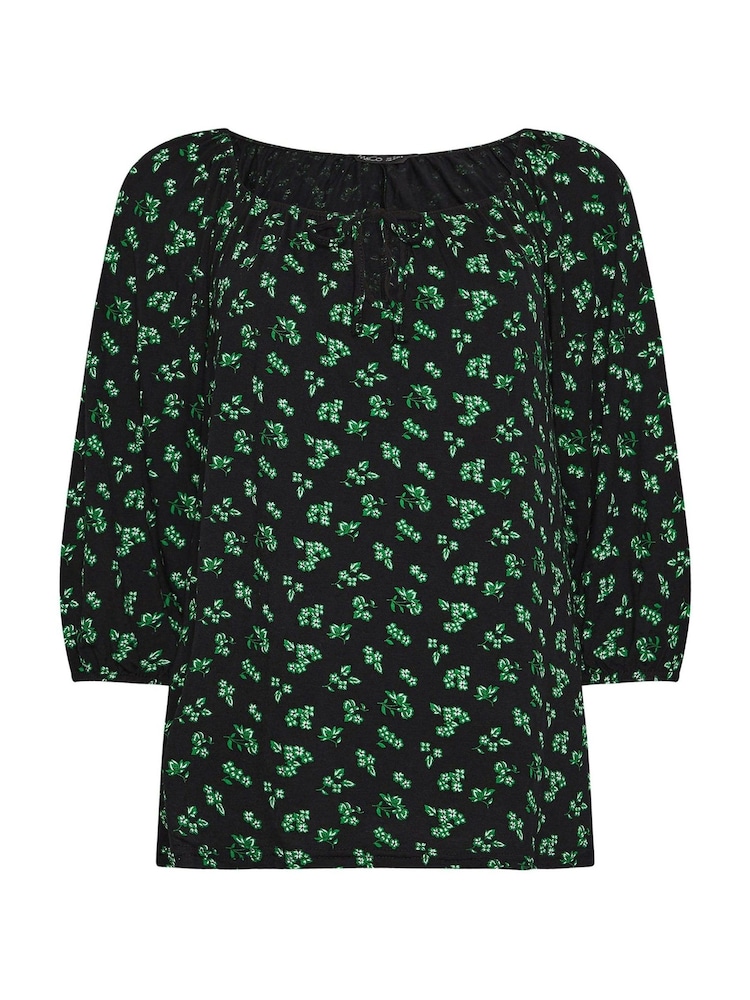 M&Co Black Leaf Floral Keyhole Front Top - Image 5 of 5