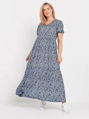 M&Co Blue Ditsy Tiered V-Neck Dress - Image 1 of 4