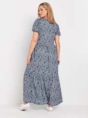M&Co Blue Ditsy Tiered V-Neck Dress - Image 2 of 4