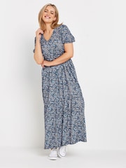 M&Co Blue Ditsy Tiered V-Neck Dress - Image 3 of 4