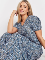 M&Co Blue Ditsy Tiered V-Neck Dress - Image 4 of 4