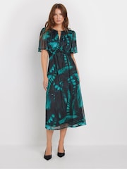 M&Co Blue Angel Sleeve Butterfly Mesh Dress - Image 1 of 5