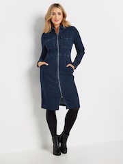 M&Co Blue Zip Through Denim Dress - Image 1 of 5