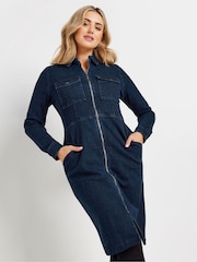 M&Co Blue Zip Through Denim Dress - Image 2 of 5