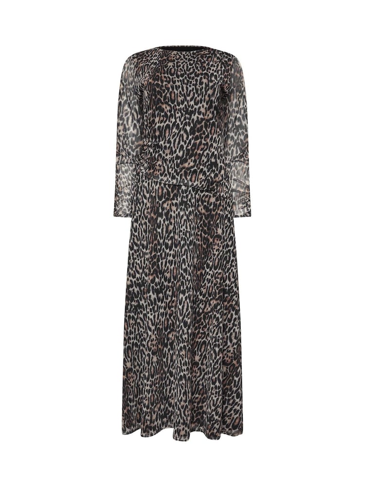 M&Co Natural Animal Print Mesh Long Sleeve Dress - Image 5 of 5