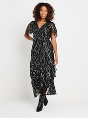 M&Co Black Metalic Ruffle Wrap Dress - Image 1 of 5