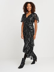 M&Co Black Metalic Ruffle Wrap Dress - Image 2 of 5