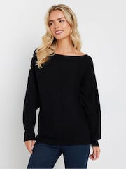 M&Co Black Petite Ribbed Button Detail Jumper - Image 1 of 6