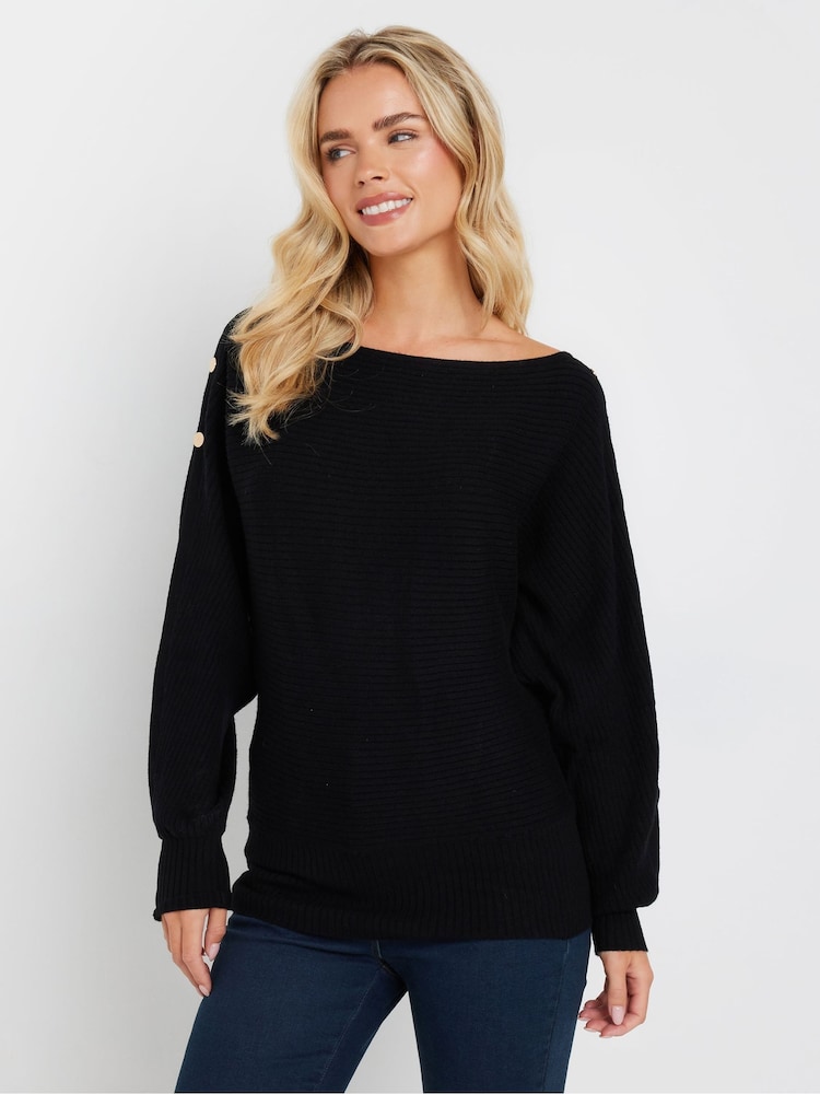 M&Co Black Petite Ribbed Button Detail Jumper - Image 1 of 6