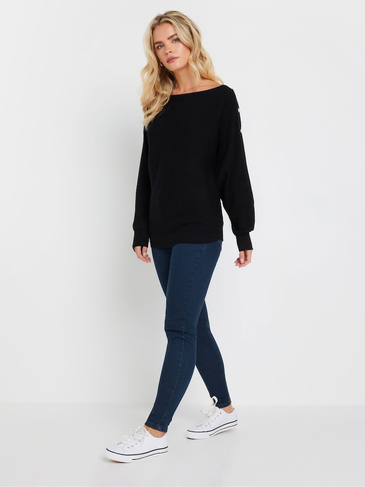 M&Co Black Petite Ribbed Button Detail Jumper - Image 2 of 6