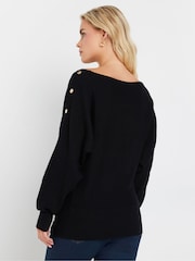 M&Co Black Petite Ribbed Button Detail Jumper - Image 3 of 6