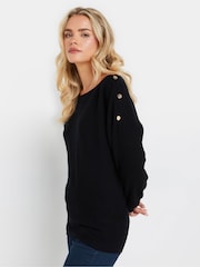 M&Co Black Petite Ribbed Button Detail Jumper - Image 5 of 6