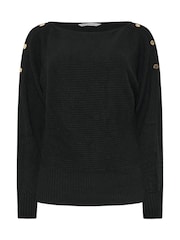 M&Co Black Petite Ribbed Button Detail Jumper - Image 6 of 6