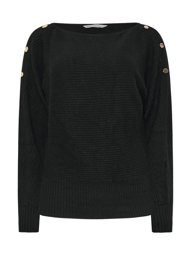 M&Co Black Petite Ribbed Button Detail Jumper - Image 6 of 6