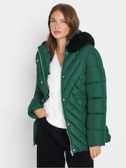 M&Co Green Puffer Faux Fur Hood Coat - Image 1 of 5