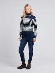 U.S. Polo Assn. Womens Blue Striped Roll Neck Fine Knit Jumper - Image 2 of 7