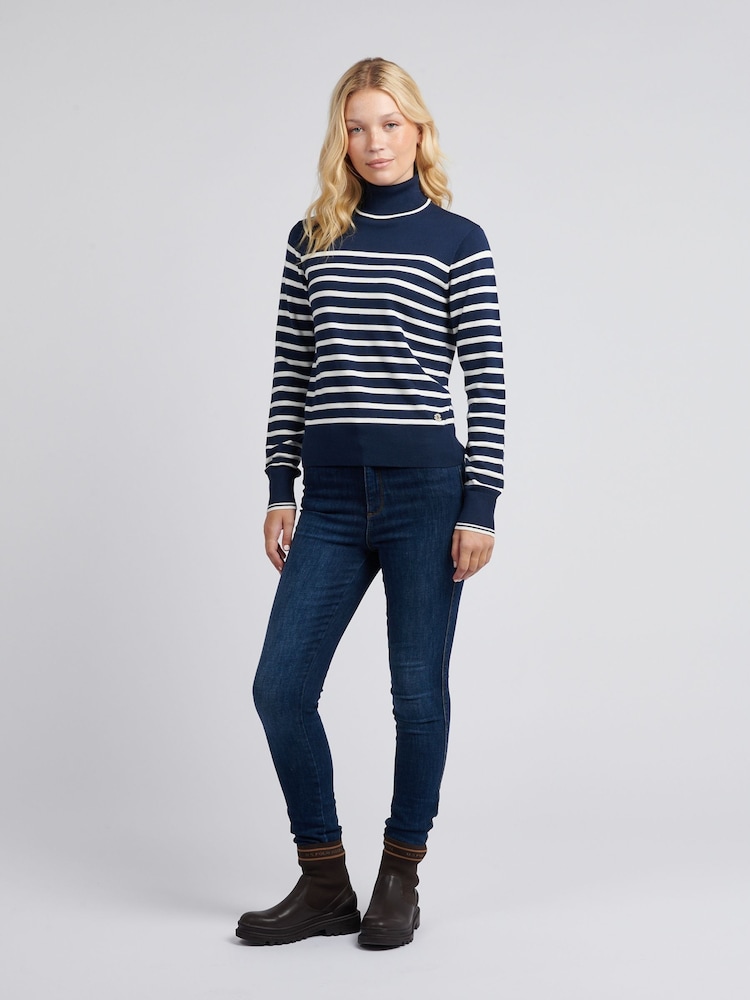 U.S. Polo Assn. Womens Blue Striped Roll Neck Fine Knit Jumper - Image 2 of 7