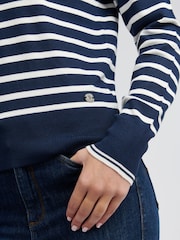 U.S. Polo Assn. Womens Blue Striped Roll Neck Fine Knit Jumper - Image 4 of 7