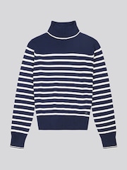 U.S. Polo Assn. Womens Blue Striped Roll Neck Fine Knit Jumper - Image 5 of 7