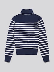 U.S. Polo Assn. Womens Blue Striped Roll Neck Fine Knit Jumper - Image 6 of 7