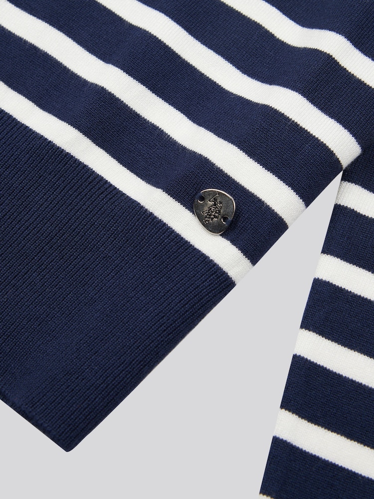 U.S. Polo Assn. Womens Blue Striped Roll Neck Fine Knit Jumper - Image 7 of 7