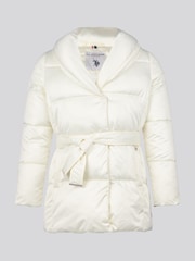 U.S. Polo Assn. Womens Wrap Collar Belted Puffer White Coat - Image 1 of 5