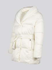 U.S. Polo Assn. Womens Wrap Collar Belted Puffer White Coat - Image 3 of 5