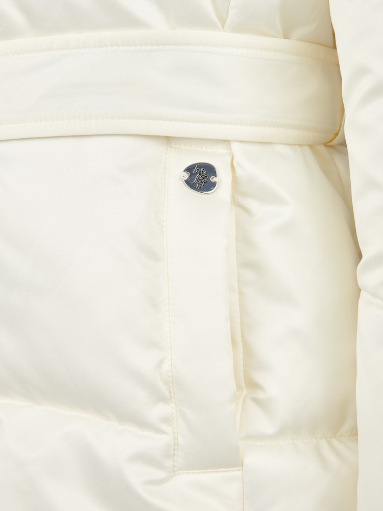 Buy Polo Womens Wrap Collar Belted Puffer White Coat