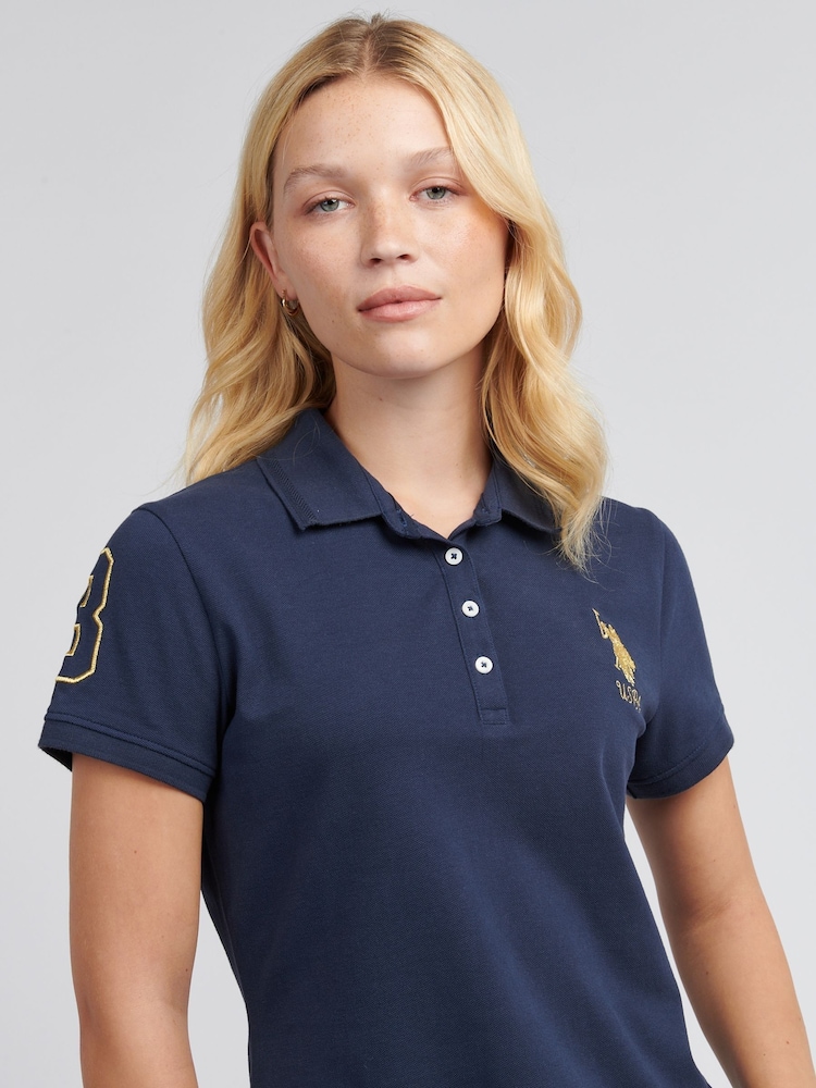 U.S. Polo Assn. Womens Blue 100% Cotton Player 3 Polo Shirt - Image 2 of 9