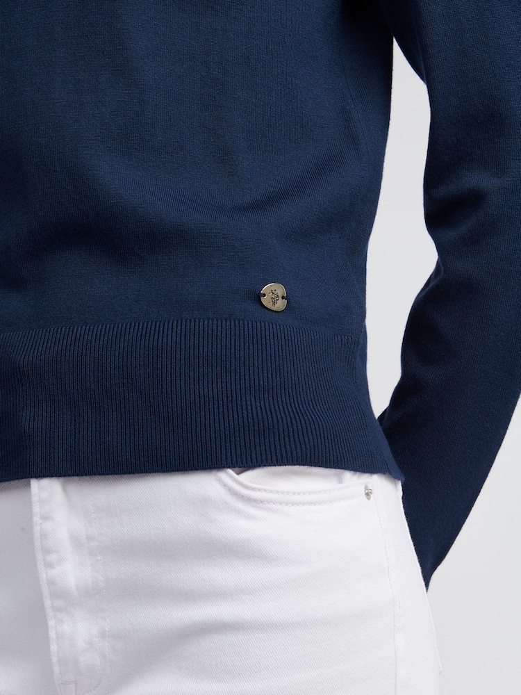 U.S. Polo Assn Blue Womens Roll Neck Fine Knit Jumper - Image 2 of 5