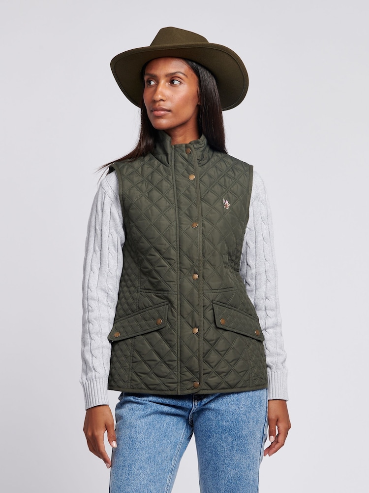 U.S. Polo Assn. Womens Green Hacking Quilted Gilet - Image 1 of 9