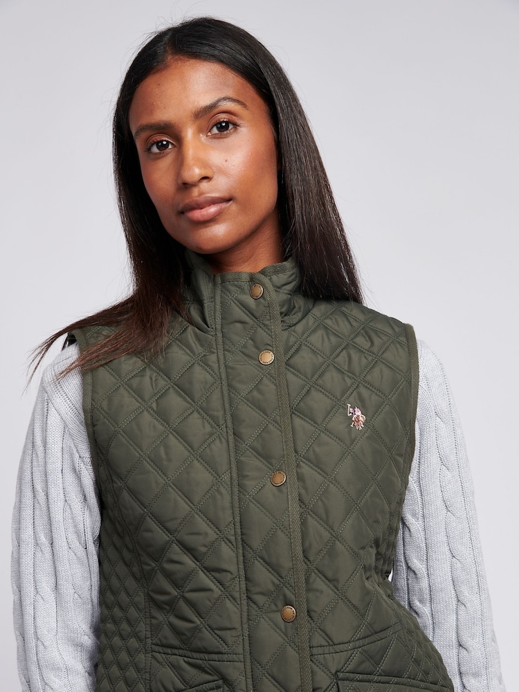 U.S. Polo Assn. Womens Green Hacking Quilted Gilet - Image 2 of 9