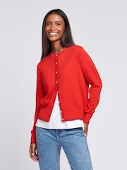 U.S. Polo Assn. Womens Orange Striped Roll Neck Fine Knit Cardigan - Image 1 of 6