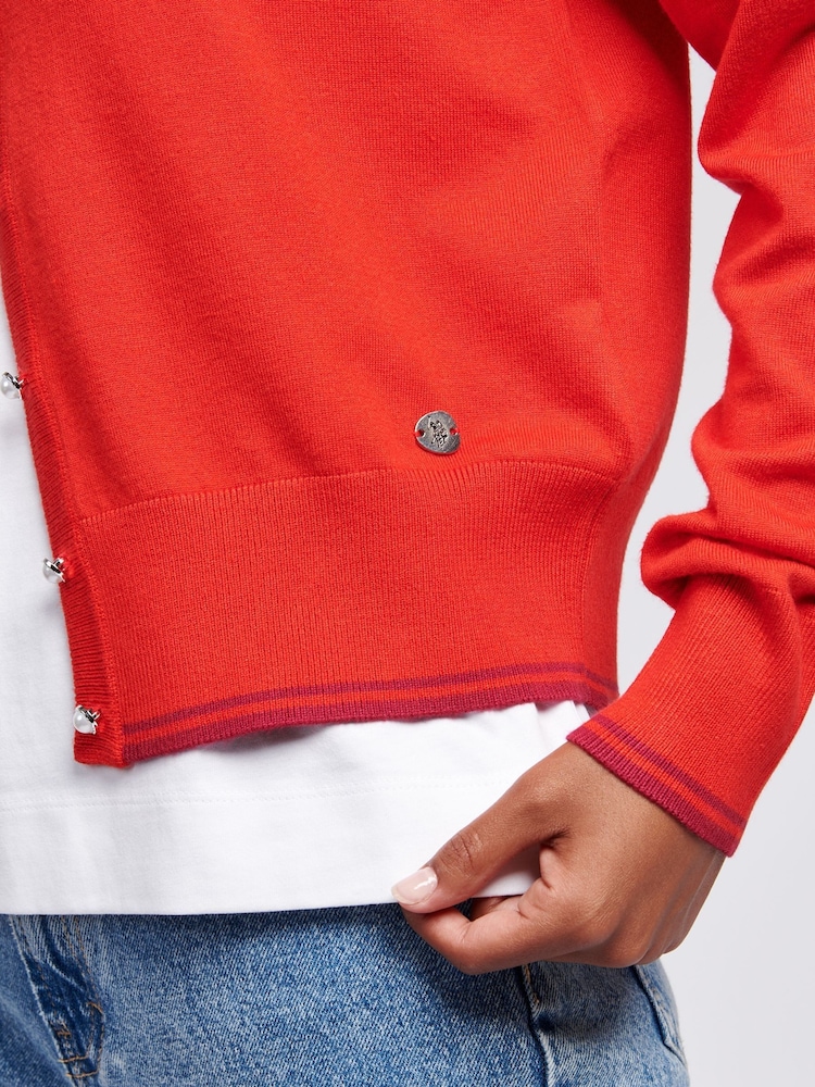 U.S. Polo Assn. Womens Orange Striped Roll Neck Fine Knit Cardigan - Image 2 of 6